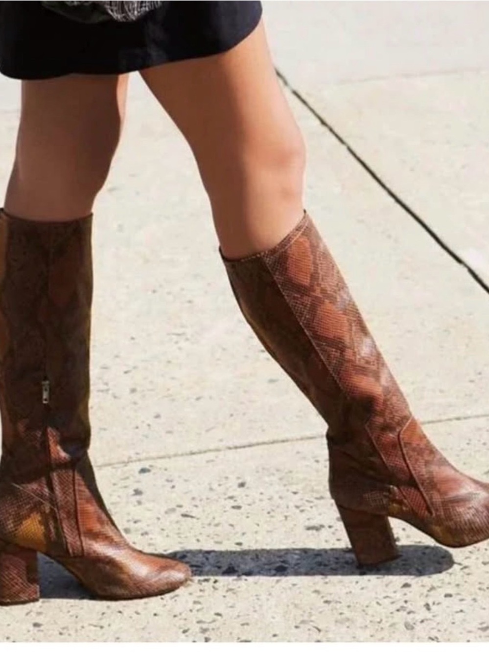 Free People Brown Snake-Print Knee Boots